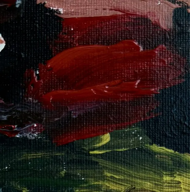 Deep red impasto strokes
